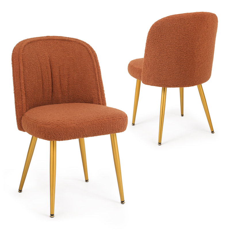 Sharynn Lambs wool Dining Chairs (Set of 2), Modern Thick Upholstered Kitchen Chairs, Caramel
