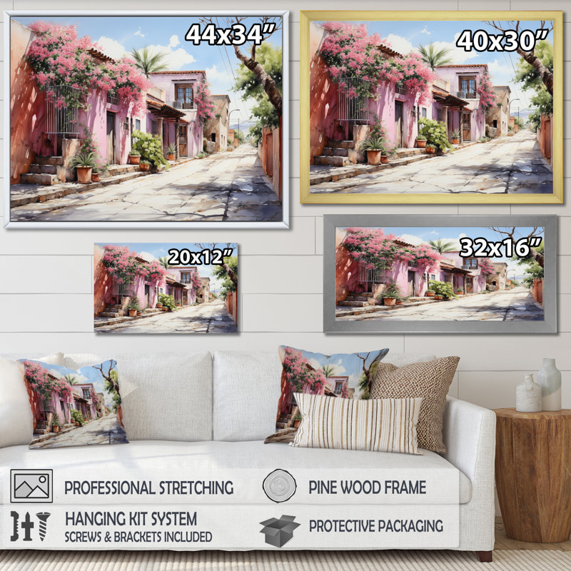 «Pink Green Mexico Colonial Charm», reproduction d'art sur toile, H 12 po x l 20 po x P 1 po, Toile tendue