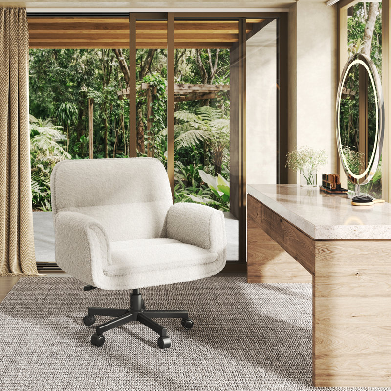Big and Wide Criss Cross Office Chair, 5-Level Adjustable Arms & Wheels, Height Adjustable Wide Comfy Vanity Makeup Chair, Swivel Shakeable Base for Relax Leisure, Suitable for Home Bedroom Office