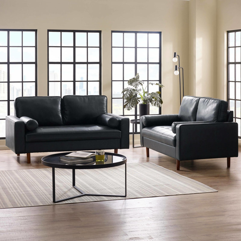 Altmann 2 Seater Faux Leather Loveseat Sofa, Black