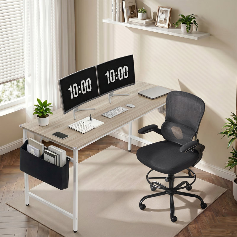 2 Piece Office Furniture Set Computer Desk & Office Chair, Gray/White Table/Black Chair