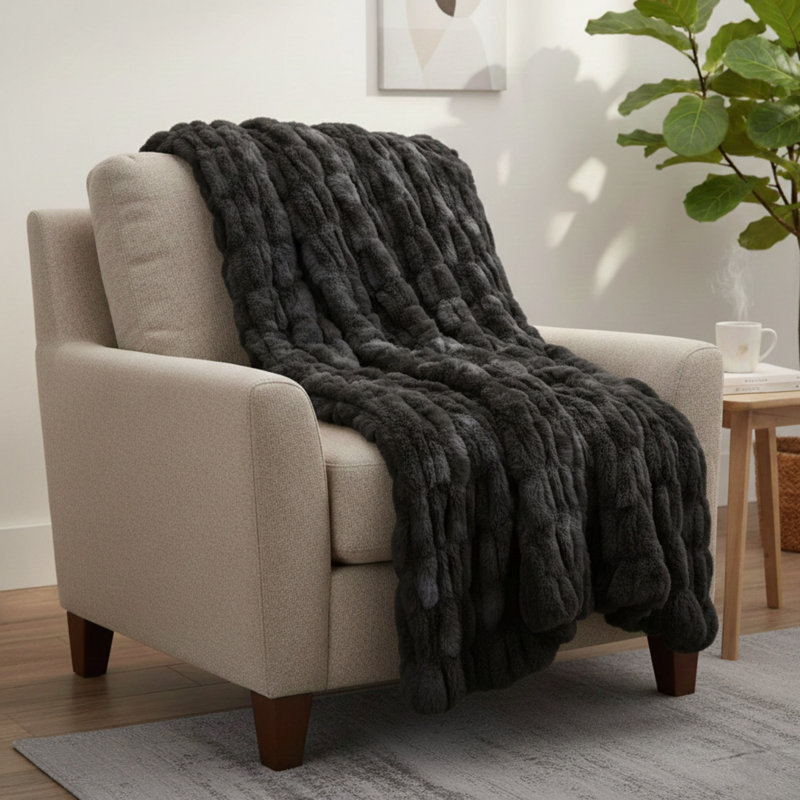 Oversized Ruched Faux Fur Blanket