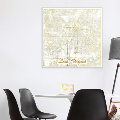Las Vegas Gold Leaf Urban Blueprint Map by Hubert Roguski - Wrapped Canvas Gallery-Wrapped Canvas Giclée