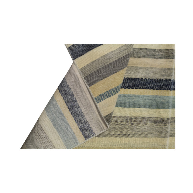 Tapis bleu / gris / beige noué à la main de haute qualité