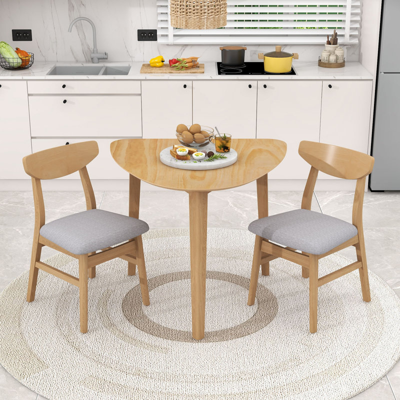 3-Piece Triangular Dining Table Set with 2 Upholstered Chairs and Table, Natural