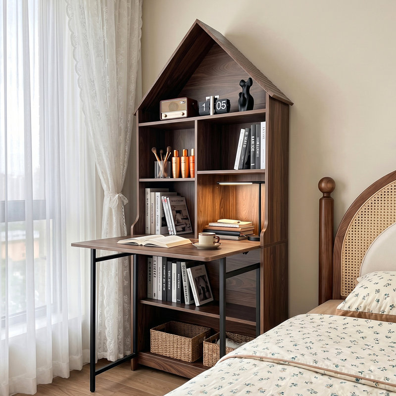 Table pliante avec support de rangement, bureau caché pouvant être converti en bibliothèque, table pliante avec fonction de rangement, table invisible adaptée aux petits espaces, table multifonctionnelle