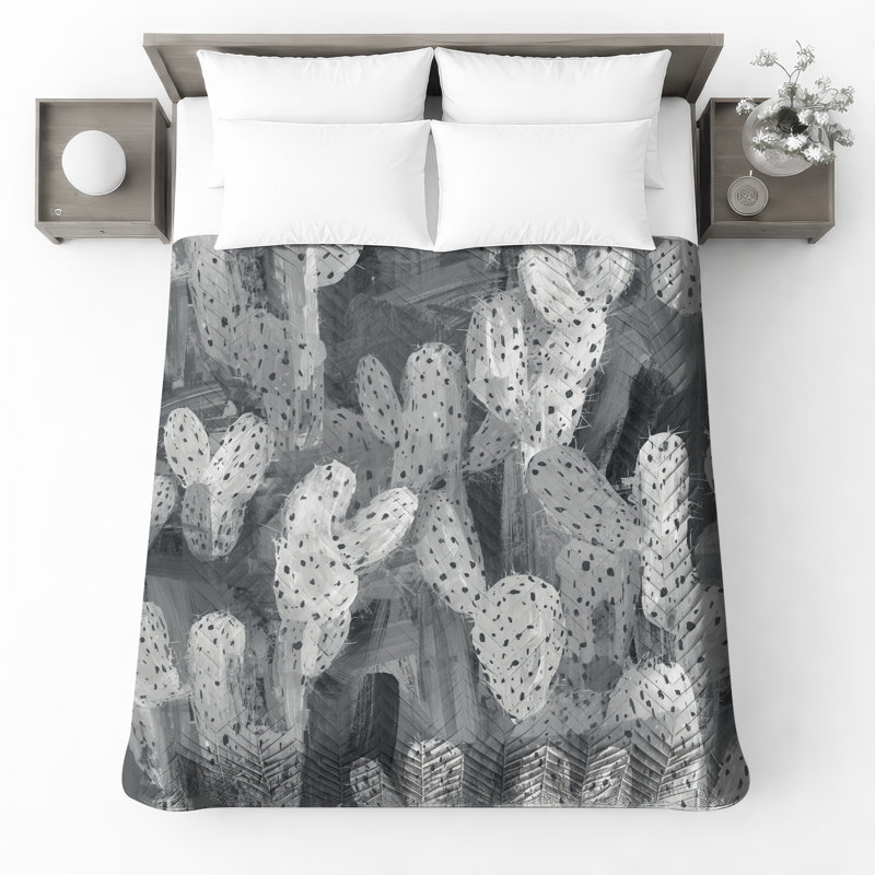 Cactus gris abstrait avec couvre-lit Cactus, Lit simple