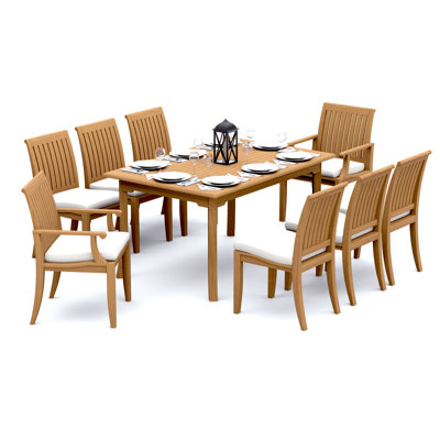 6 Seats 7 Pcs Grade-A Teak Wood Dining Set: 60" Rectangle Table And 6 Lagos Chairs (2 Arm & 4 Armless Chairs) #11LG1302
