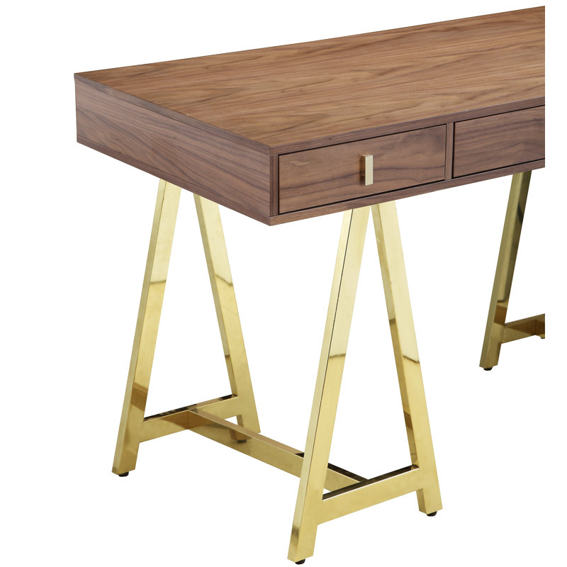 Bureau d'écriture à bascule moderne avec base dorée Pangea Home Griley , Noyer