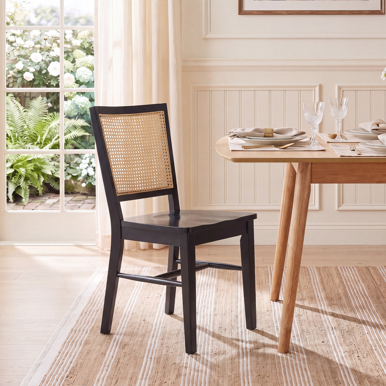 Karlie Dining Armchair, Black, Wooden, Black/Natural