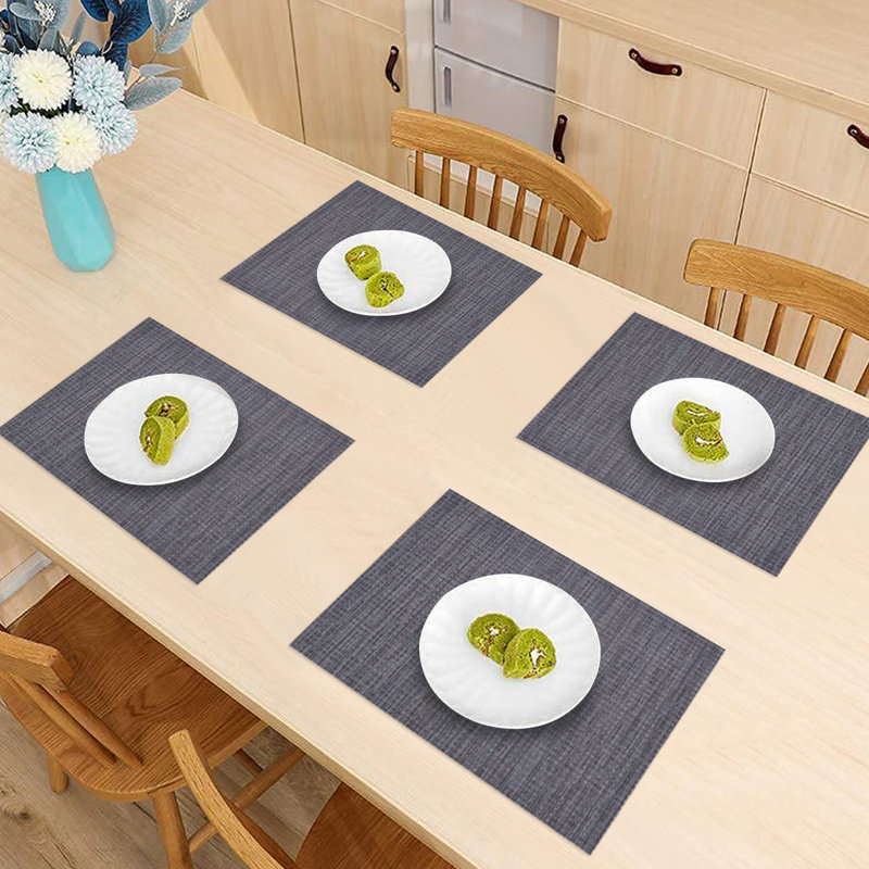 Harpster Rectangle Placemats Set of 8 for Christmas Decor with Heat Resistant, Anti-Skid Woven Vinyl, Black
