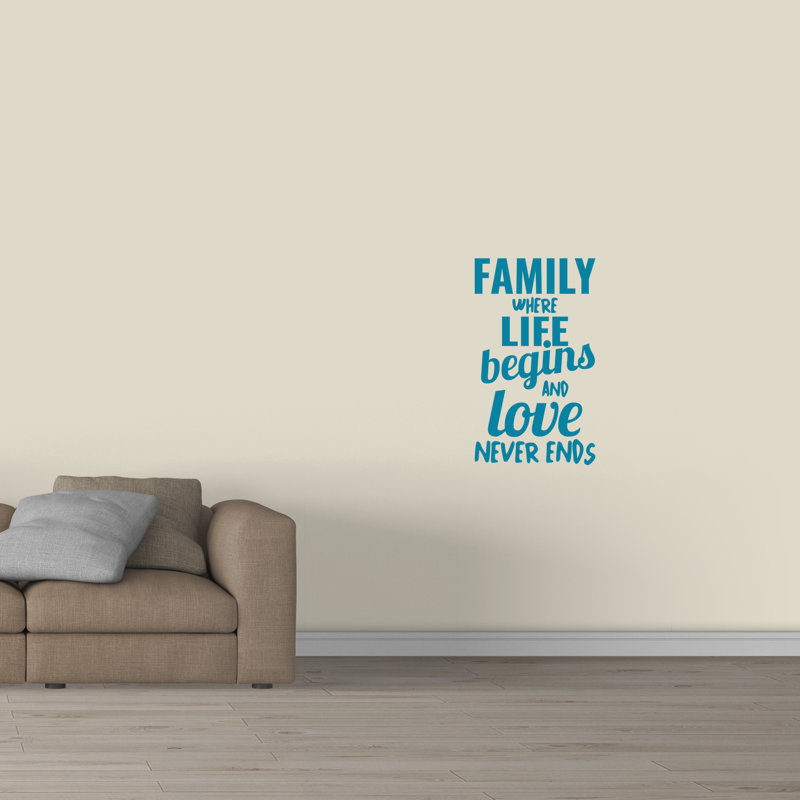 Décalcomanie murale family where life begins, Bleu sarcelle