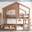 Lit superposé double en métal et lit double, conception de maison avec bibliothèque et clôture de sécurité, naturel-1931834994-1931834999