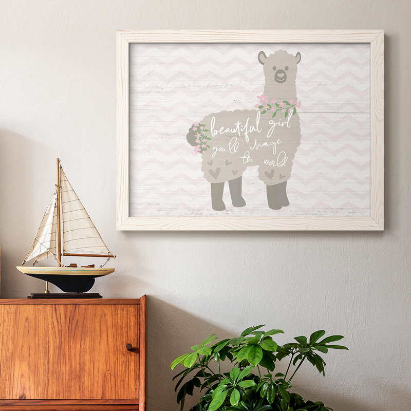 Floral lama encadré sur toile, Blanc, H 26 po x l 38 po x P 1,5 po