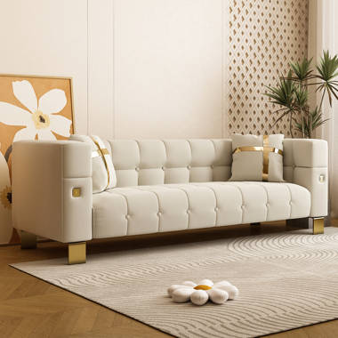 Cristo 89'' Velvet Square Arm Sofa Everly Quinn Fabric: Beige Velvet