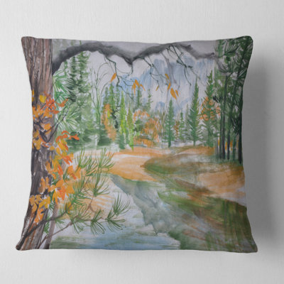 River with Trees in Forest Square Pillow Cover & Insert
