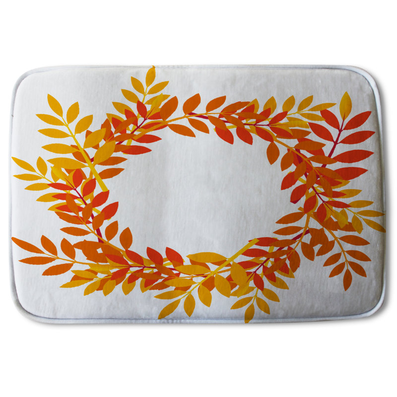 Aiva Memory Foam Non-Slip Bath Rug, Orange/Yellow Floral 3