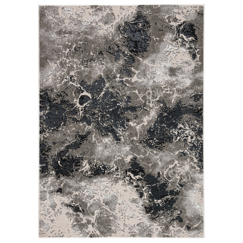 Tapis abstrait noir / gris, Rectangle 6 pi 7 po x 9 pi 6 po