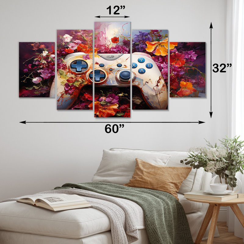 Blooming Multicolor Gaming Controller - Video Games Multipanel Wall Art Decor Set