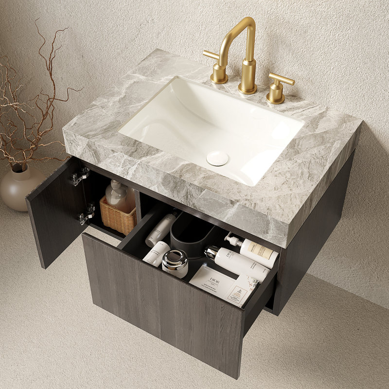 Meuble-lavabo de salle de bain 30 po MURI, Espresso, 30", Gris clair