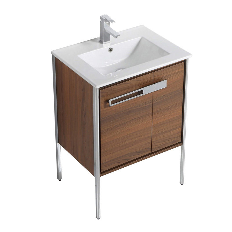Meuble-lavabo simple 24 po, Chrome poli, Noyer ébène
