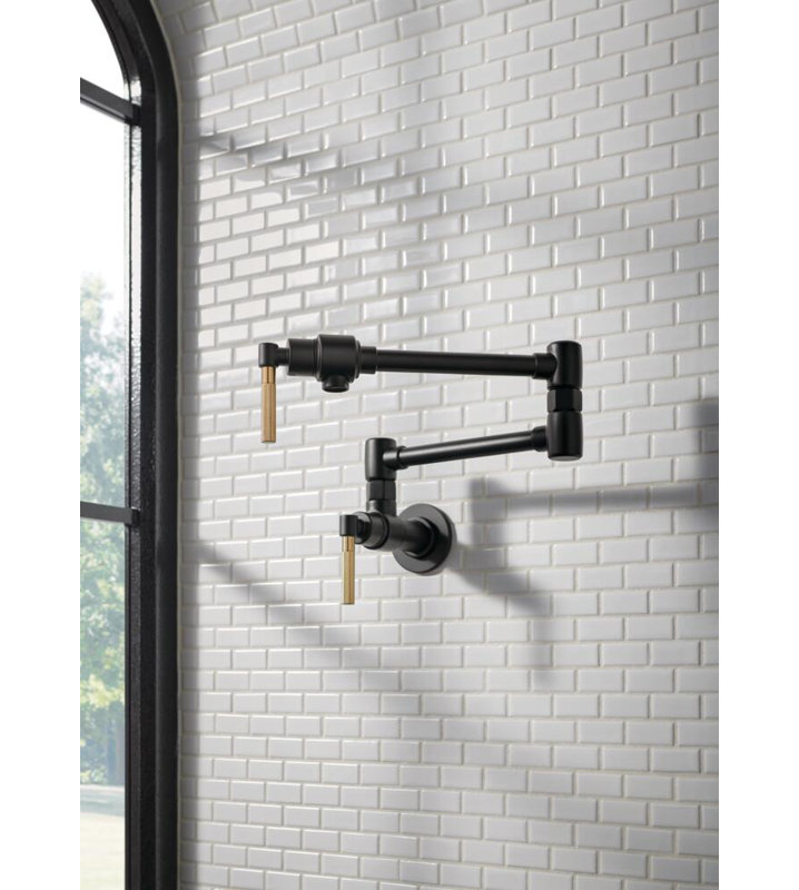Litze® Wall Mount Pot Filler with Knurled Handle, Matte Black/Luxe Gold