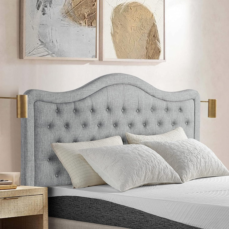 Tête de lit réglable avec revêtement en lin fin et capitonnage pour la chambre à coucher, Très grand lit, Gris