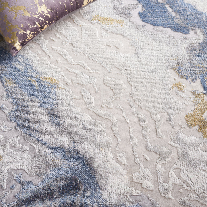 Tapis beige / bleu clair Palma 348, Tapis de couloir 2 pi 2 po x 9 pi