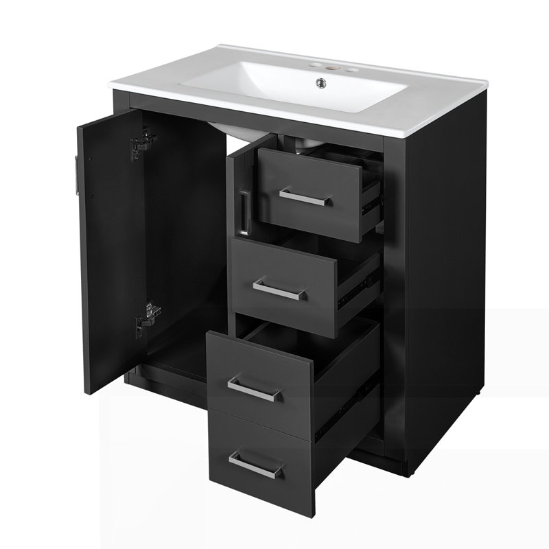 Meuble-lavabo 30 po avec lavabo en céramique, Noir