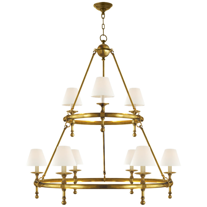Chapman & Myers Classic Two-Tier Ring Chandelier, Hand-Rubbed Antique Brass, Fabric
