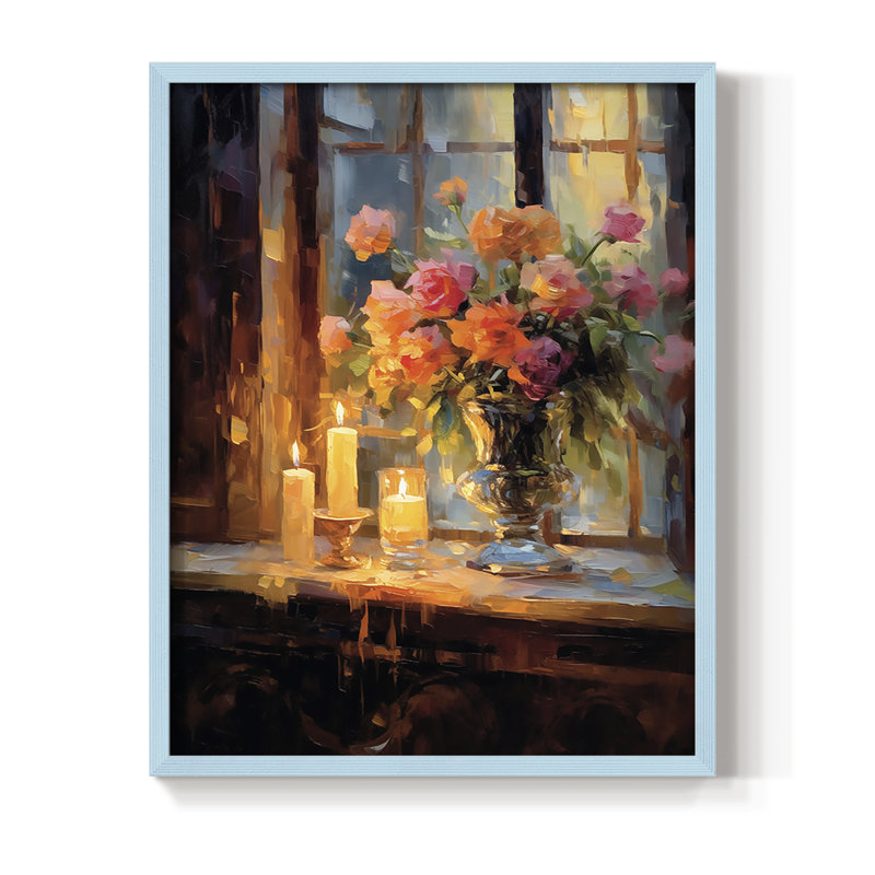 FLORAL Series DCCLXVII Framed Print - Solid Wood, 15" H x 12" W, Blue