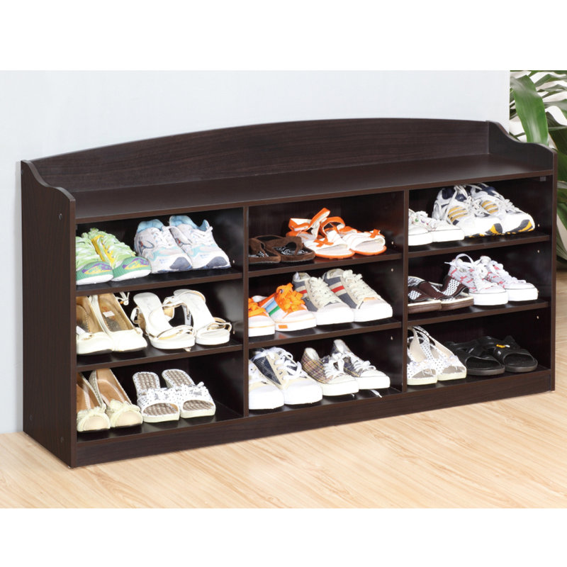 Red Entryway Shoe Shelf, Holds 18 Pairs Of Shoes, 9-Shelf Attribute Storage Bench, Accommodates Model