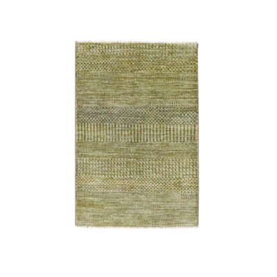 Tapis écru brun 2 pi x 3 pi, motif d'herbe moderne, laine nouée à la main avec touche de soie, ton sur ton, luxuriante et moelleuse, tapis, échantillon, tapis oriental