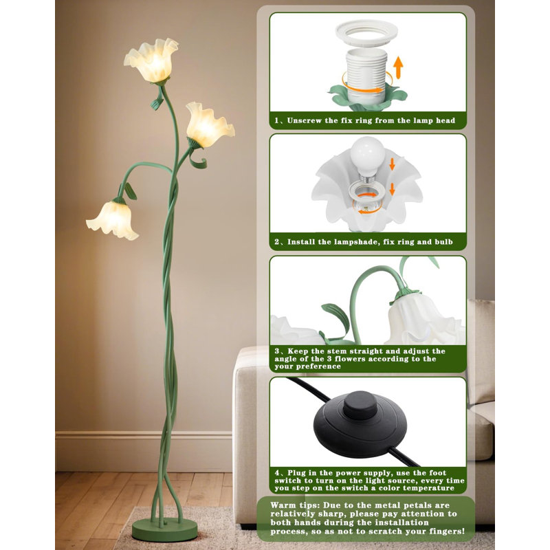 Vintage LED Floor Lamp With Adjustable Gooseneck, 3 Color Modes, Flexible Design For Living Room, Bedroom, Office Decor