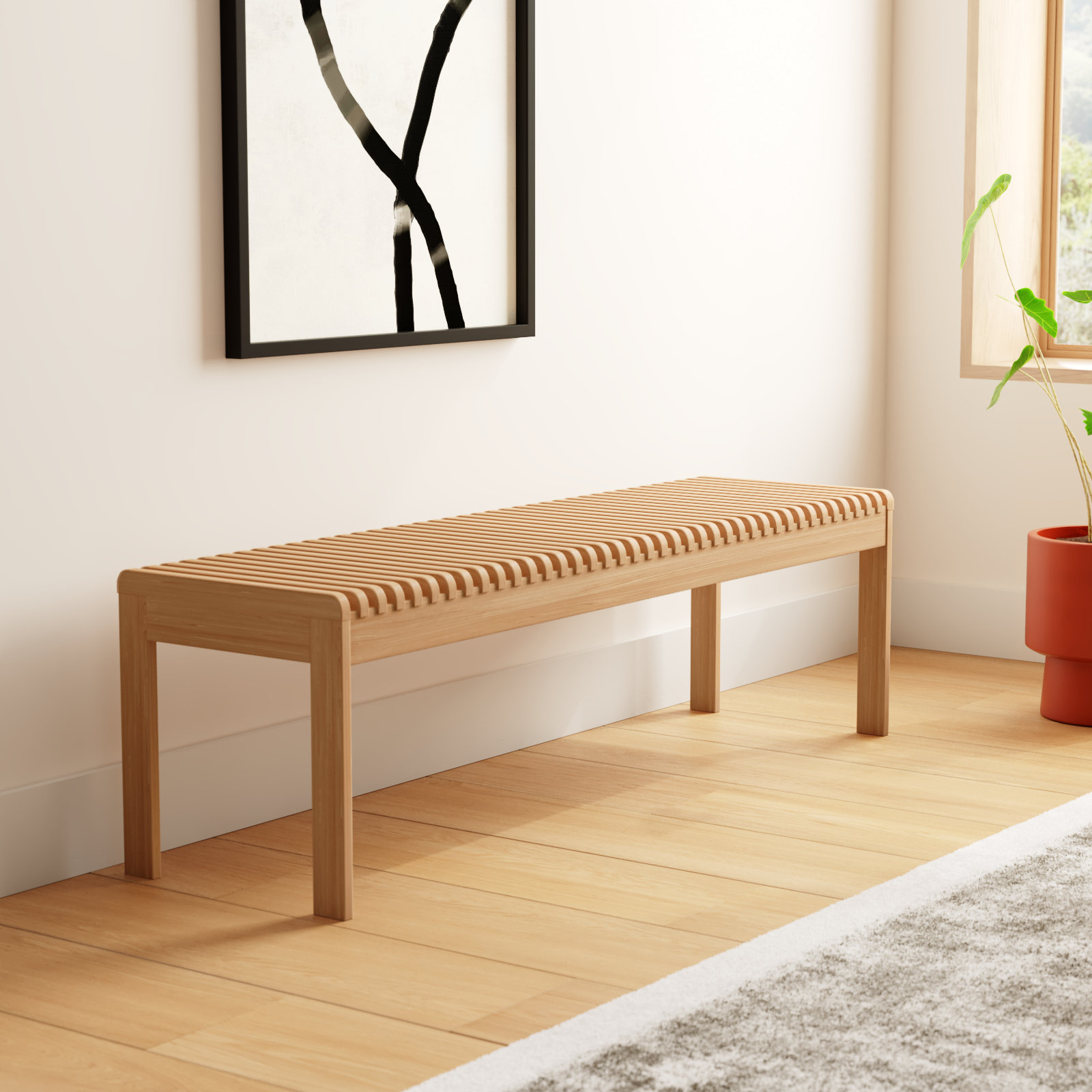 Cortes 60" Entryway Bench, Oak