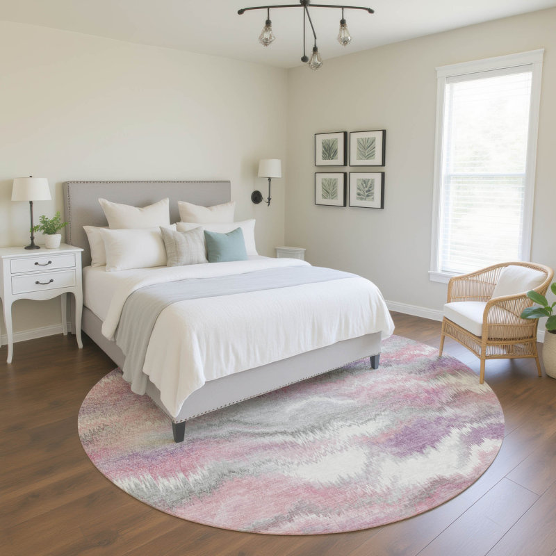 Premium Machine Washable Mayfield AMF2258 Swirls Rug, Blush, 8' Round