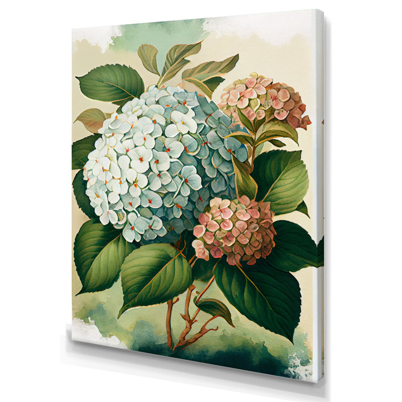 Hydrangena bleu rétro II - art mural floral, H 20 po x l 12 po x P 1 po, Toile tendue