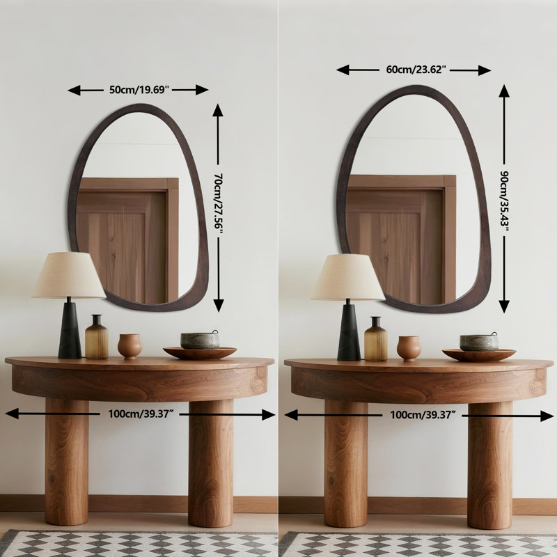 Asymmetrical Wood Framed Wall Accent Mirror, 70cm x 50cm