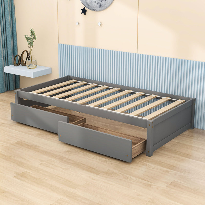 Lit de jour simple avec deux tiroirs Casstown, Gris