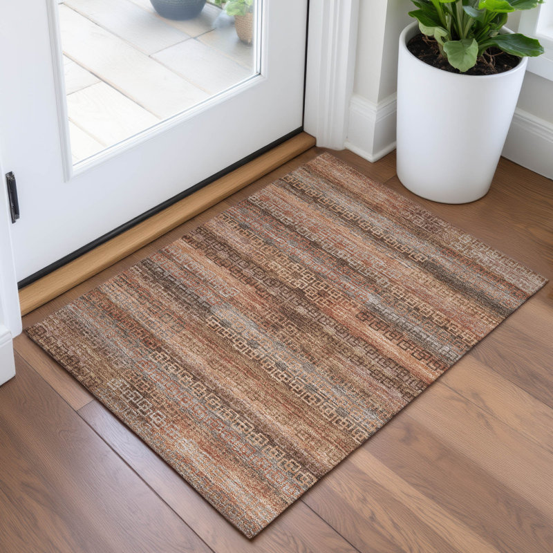 Tapis cuivre intérieur / extérieur lavable à la machine Xhevrie, Rectangle 1 pi 8 po x 2 pi 6 po