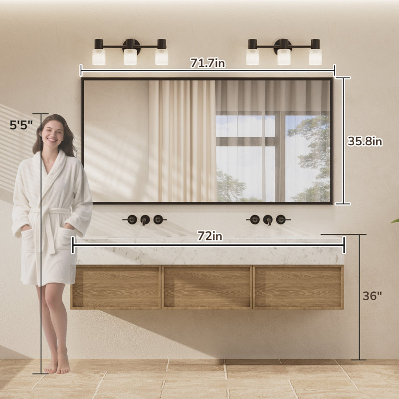 Miroir de salle de bain rectangulaire, 72 po x 36 po, Or brossé