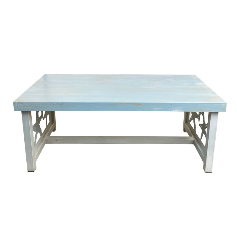 ENSEMBLE DE TABLE NAUTICAL  1 table de canapé rectangulaire, 1 table basse rectangulaire, 2 tables de bout carrées en fer
