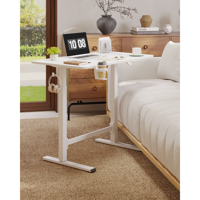Gas Spring Adjustable Mobile Standing Desk With Wheels, White, 45.3" H x 39.4 W x 23.6" D