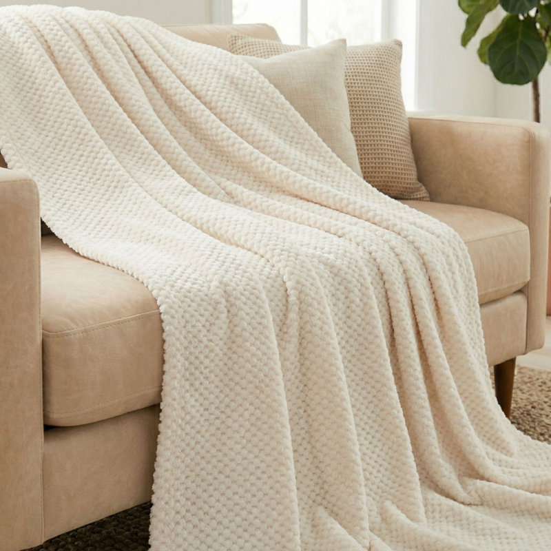 Couverture en molleton moelleux Lily, Ivoire ivoire, Lit double