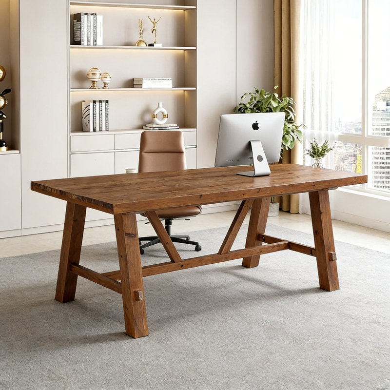 Longs bureaux en bois massif de 70,87 po de long, bureau en bois massif
