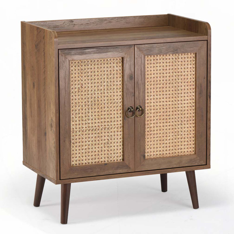 2 Rattan Doors Storage Accent Cabinet, Vintage