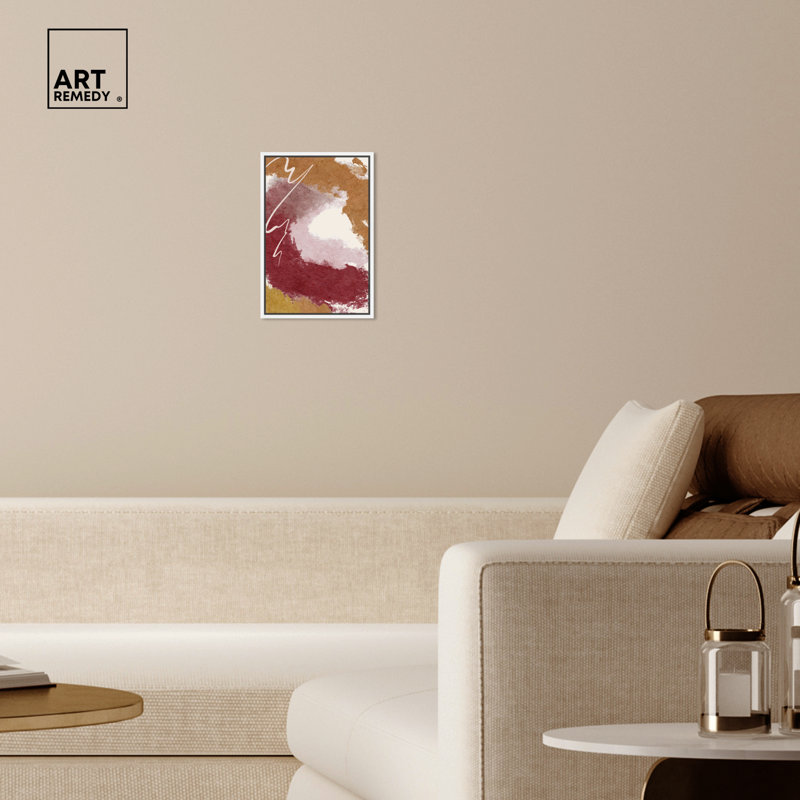 Burgundy and Cork Abstract Canvas Print with White Frame