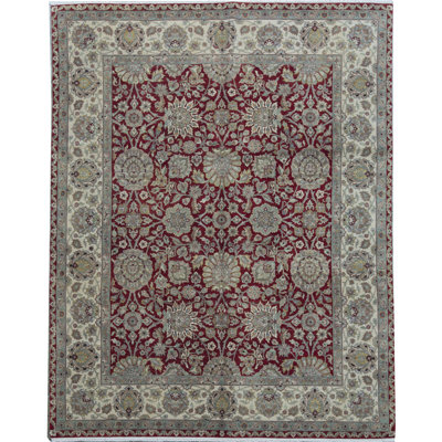 Tapis rouge et ivoire noué à la main de haute qualité