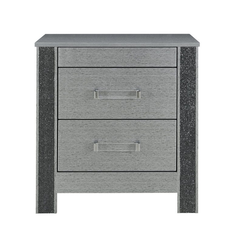 Table de chevet de chambre à coucher avec finition argentée et rangement caché pour bijoux