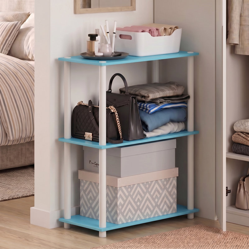 Étagère de rangement à 3 niveaux Malcom Toolless, Bleu clair/blanc